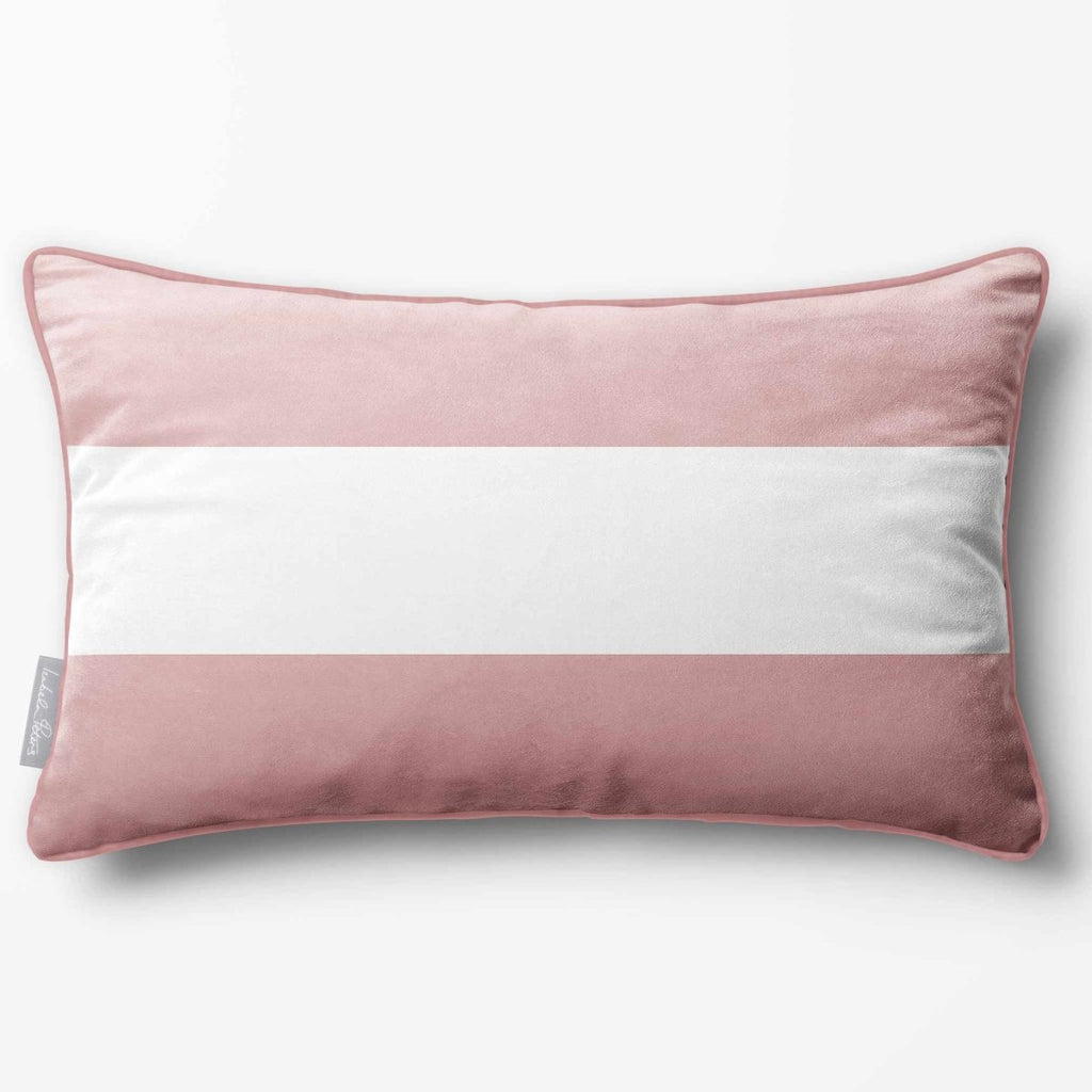 2 Stripes Horizontal with Piping | Sustainable Velvet Rectangle Cushion - Rosewater 50 x 30 cm by Izabela Peters