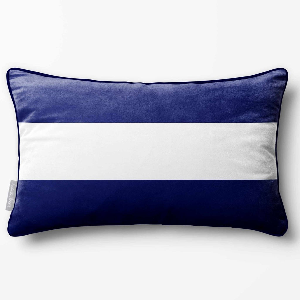 2 Stripes Horizontal with Piping | Sustainable Velvet Rectangle Cushion - Midnight 50 x 30 cm by Izabela Peters