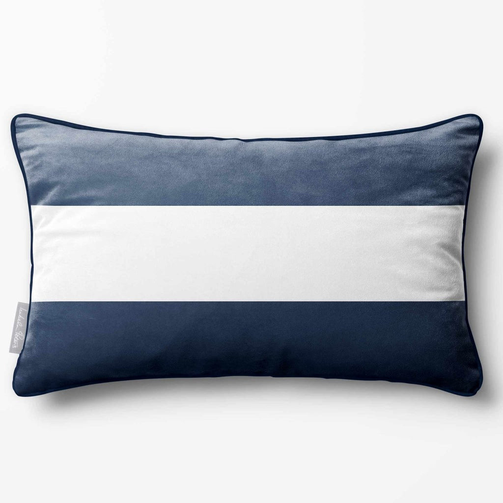 2 Stripes Horizontal with Piping | Sustainable Velvet Rectangle Cushion - Petrol Blue 50 x 30 cm by Izabela Peters