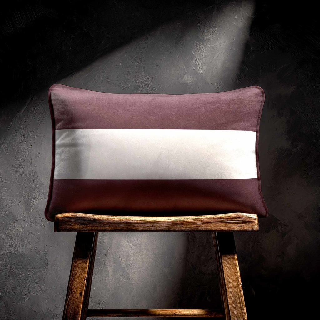 2 Stripes Horizontal with Piping | Sustainable Velvet Rectangle Cushion - Italian Grape 50 x 30 cm by Izabela Peters