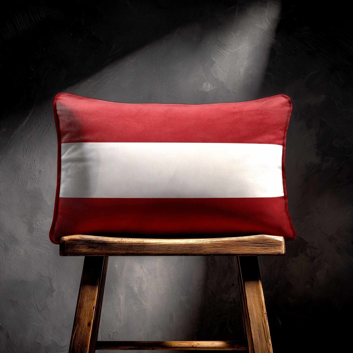 2 Stripes Horizontal with Piping | Sustainable Velvet Rectangle Cushion - Crimson Muse 50 x 30 cm by Izabela Peters