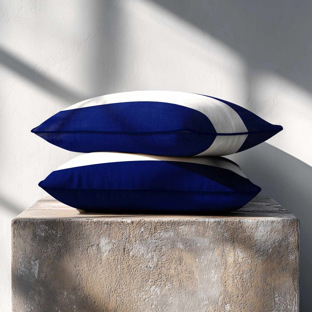 2 Stripes Horizontal with Piping | Sustainable Velvet Rectangle Cushion - Midnight 50 x 30 cm by Izabela Peters