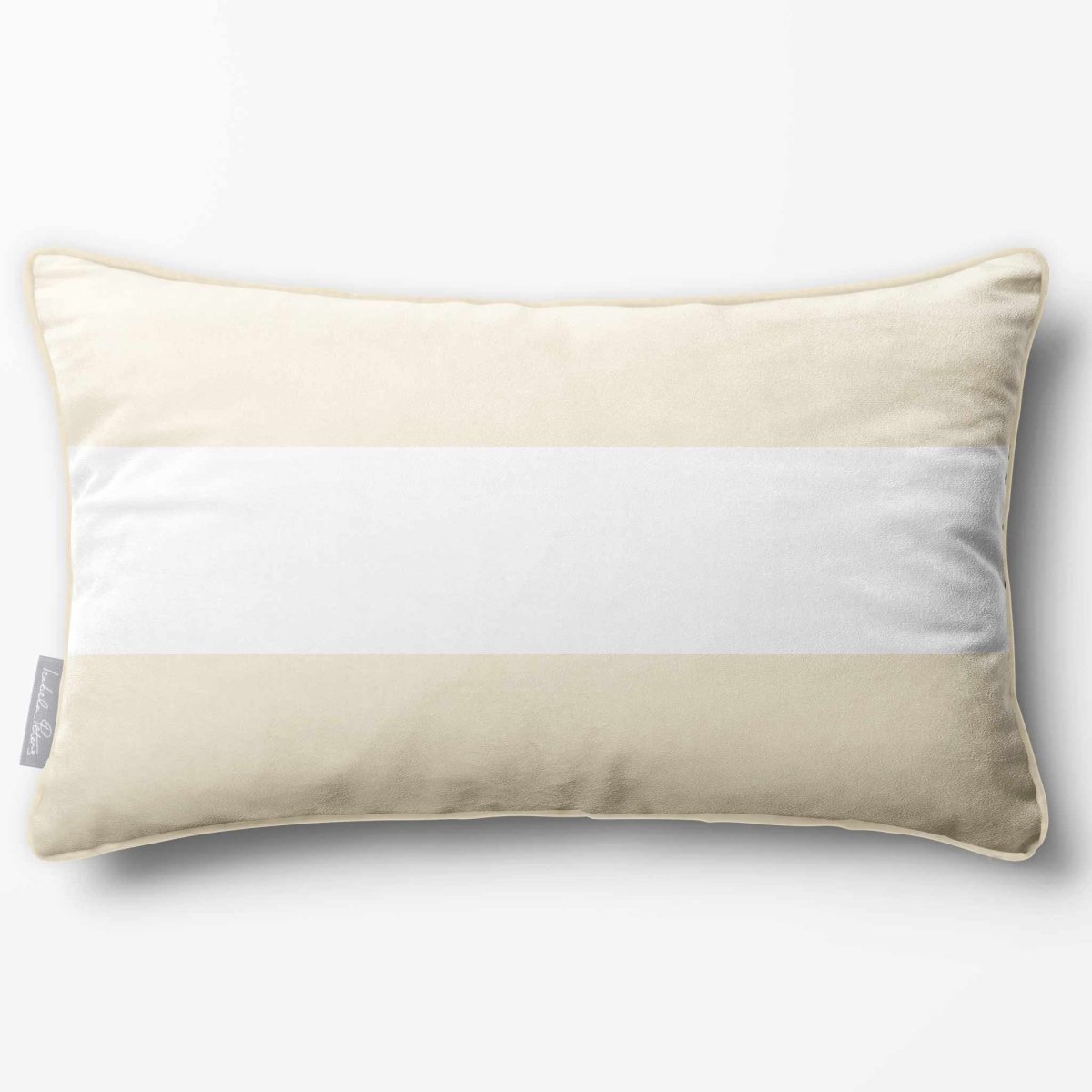 2 Stripes Horizontal with Piping | Sustainable Velvet Rectangle Cushion - Ivory Cream 50 x 30 cm by Izabela Peters