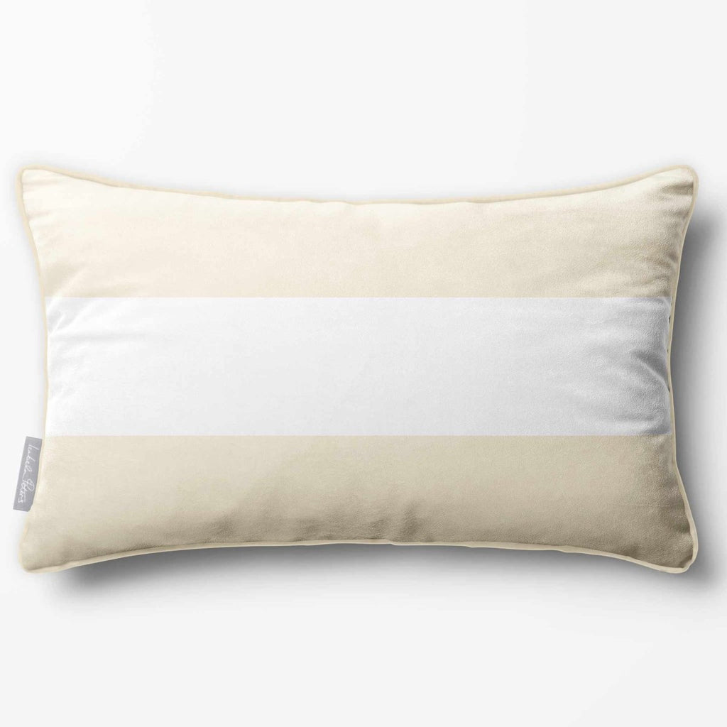 2 Stripes Horizontal with Piping | Sustainable Velvet Rectangle Cushion - Ivory Cream 50 x 30 cm by Izabela Peters