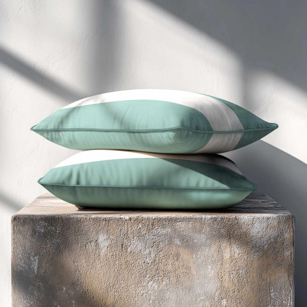 2 Stripes Horizontal with Piping | Sustainable Velvet Rectangle Cushion - Blue Surf 50 x 30 cm by Izabela Peters