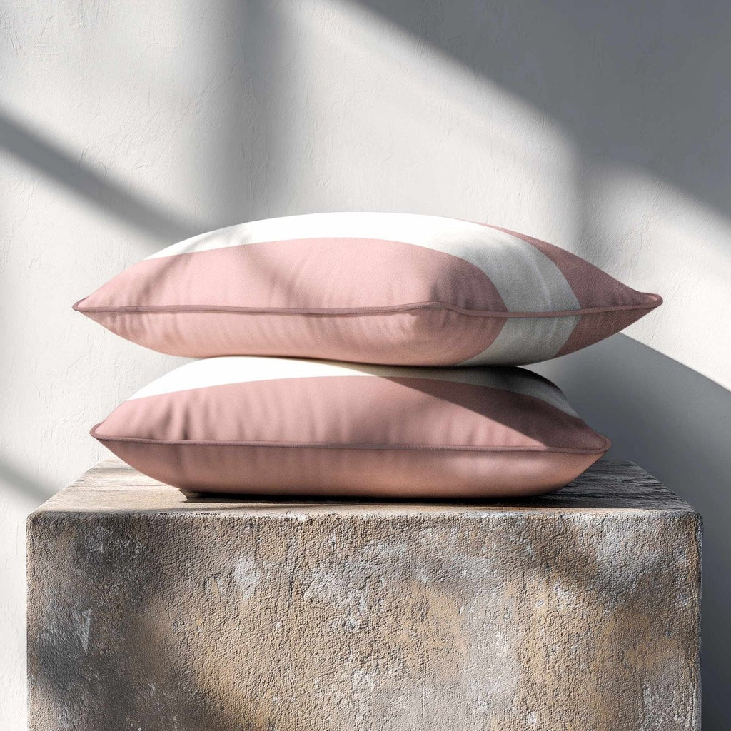 2 Stripes Horizontal with Piping | Sustainable Velvet Rectangle Cushion - Rosewater 50 x 30 cm by Izabela Peters