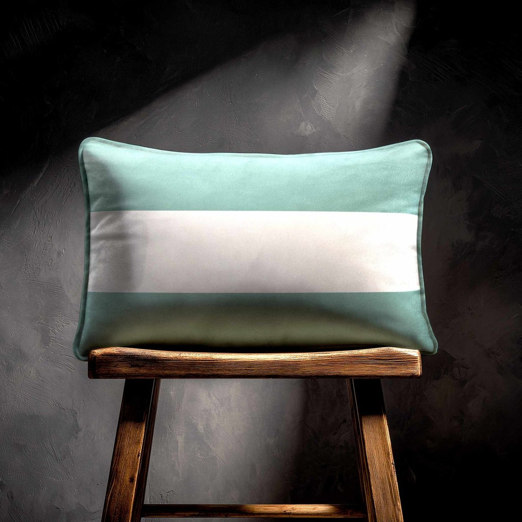 2 Stripes Horizontal with Piping | Sustainable Velvet Rectangle Cushion - Blue Surf 50 x 30 cm by Izabela Peters
