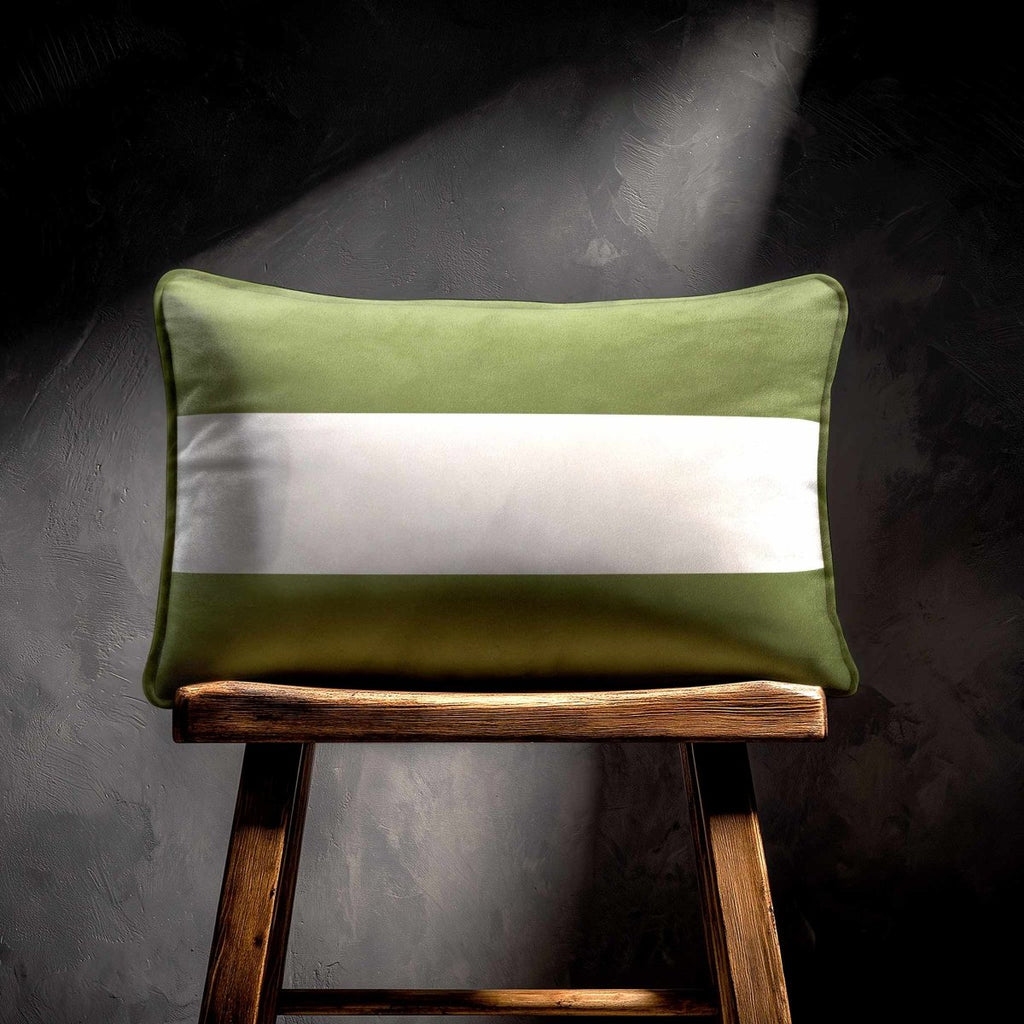 2 Stripes Horizontal with Piping | Sustainable Velvet Rectangle Cushion - Sage 50 x 30 cm by Izabela Peters