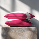 2 Stripes Horizontal with Piping | Sustainable Velvet Rectangle Cushion - Hot Pink 50 x 30 cm by Izabela Peters