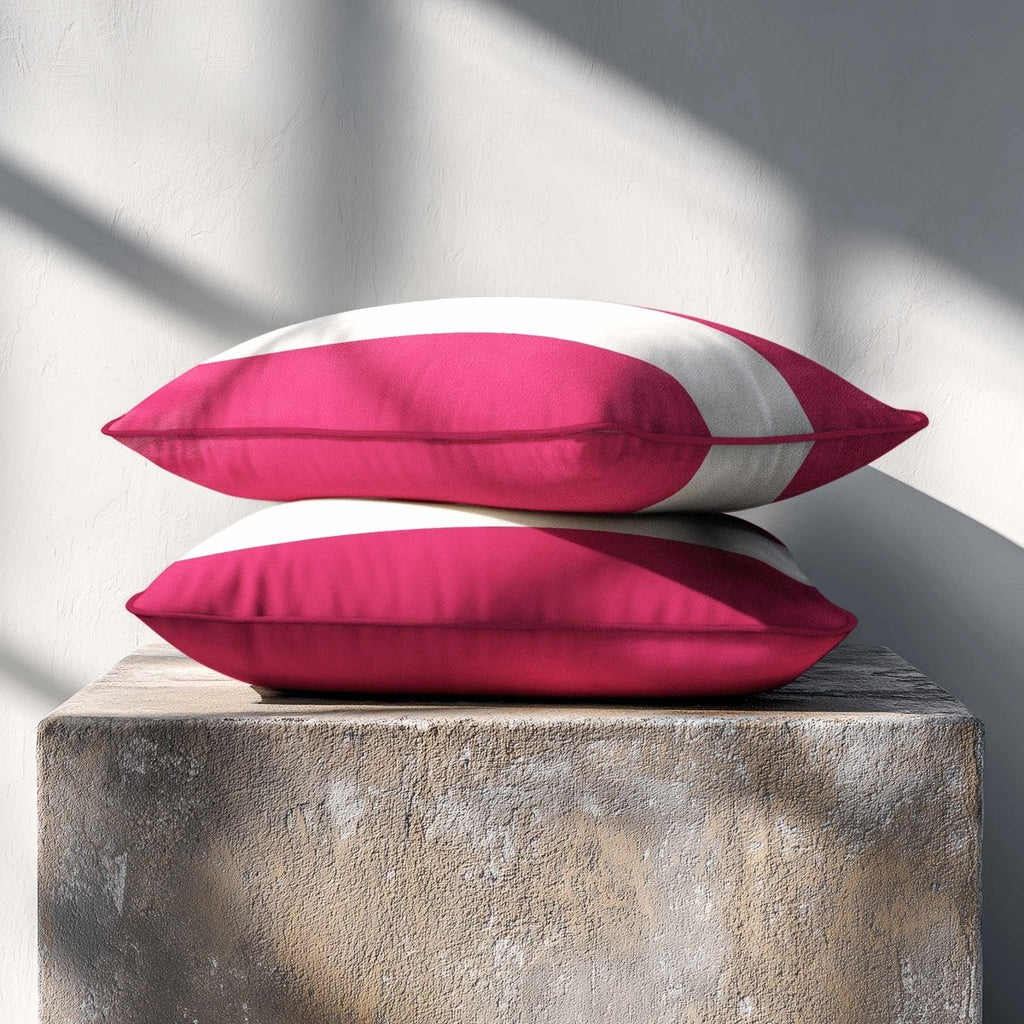 2 Stripes Horizontal with Piping | Sustainable Velvet Rectangle Cushion - Hot Pink 50 x 30 cm by Izabela Peters