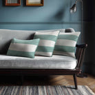 2 Stripes Horizontal with Piping | Sustainable Velvet Rectangle Cushion - Blue Surf 50 x 30 cm by Izabela Peters