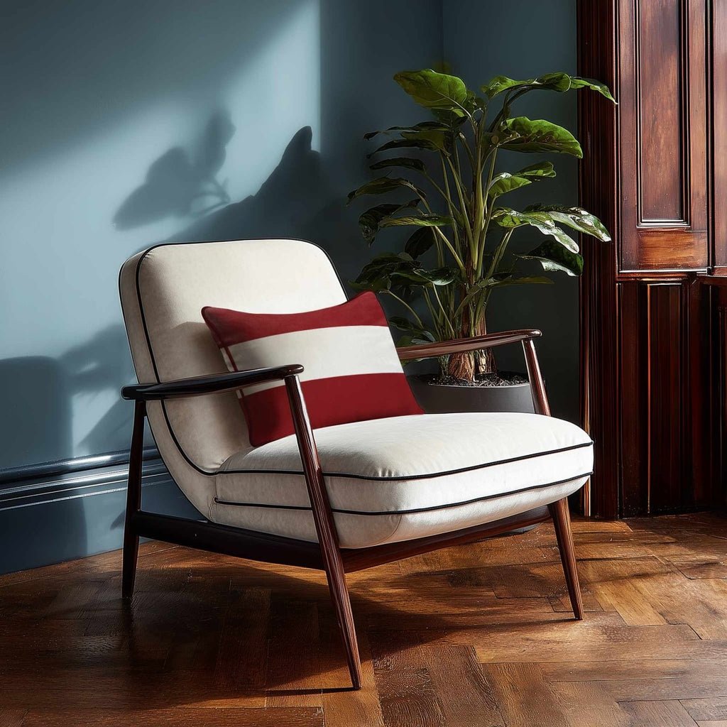 2 Stripes Horizontal with Piping | Sustainable Velvet Rectangle Cushion - Crimson Muse 50 x 30 cm by Izabela Peters