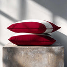 2 Stripes Horizontal with Piping | Sustainable Velvet Rectangle Cushion - Raspberry Red 50 x 30 cm by Izabela Peters