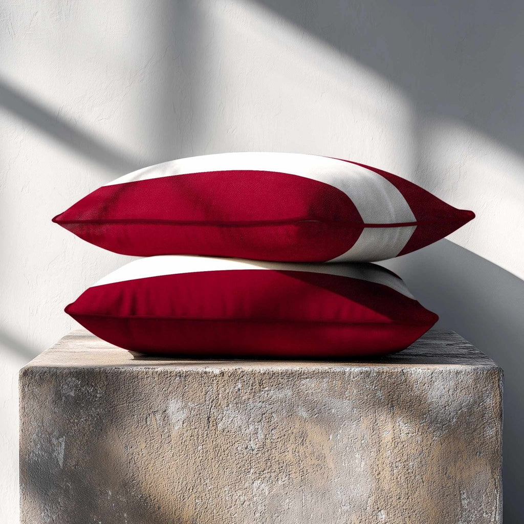 2 Stripes Horizontal with Piping | Sustainable Velvet Rectangle Cushion - Raspberry Red 50 x 30 cm by Izabela Peters