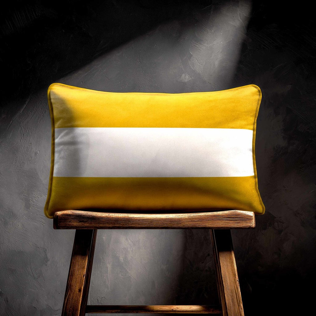 2 Stripes Horizontal with Piping | Sustainable Velvet Rectangle Cushion - Mustard Ochre 50 x 30 cm by Izabela Peters