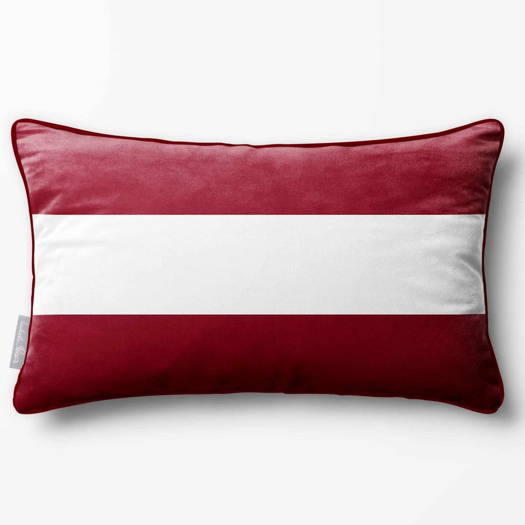 2 Stripes Horizontal with Piping | Sustainable Velvet Rectangle Cushion - Raspberry Red 50 x 30 cm by Izabela Peters