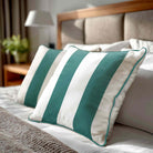 2 Stripes velvet cushion in Forest Biome, piped