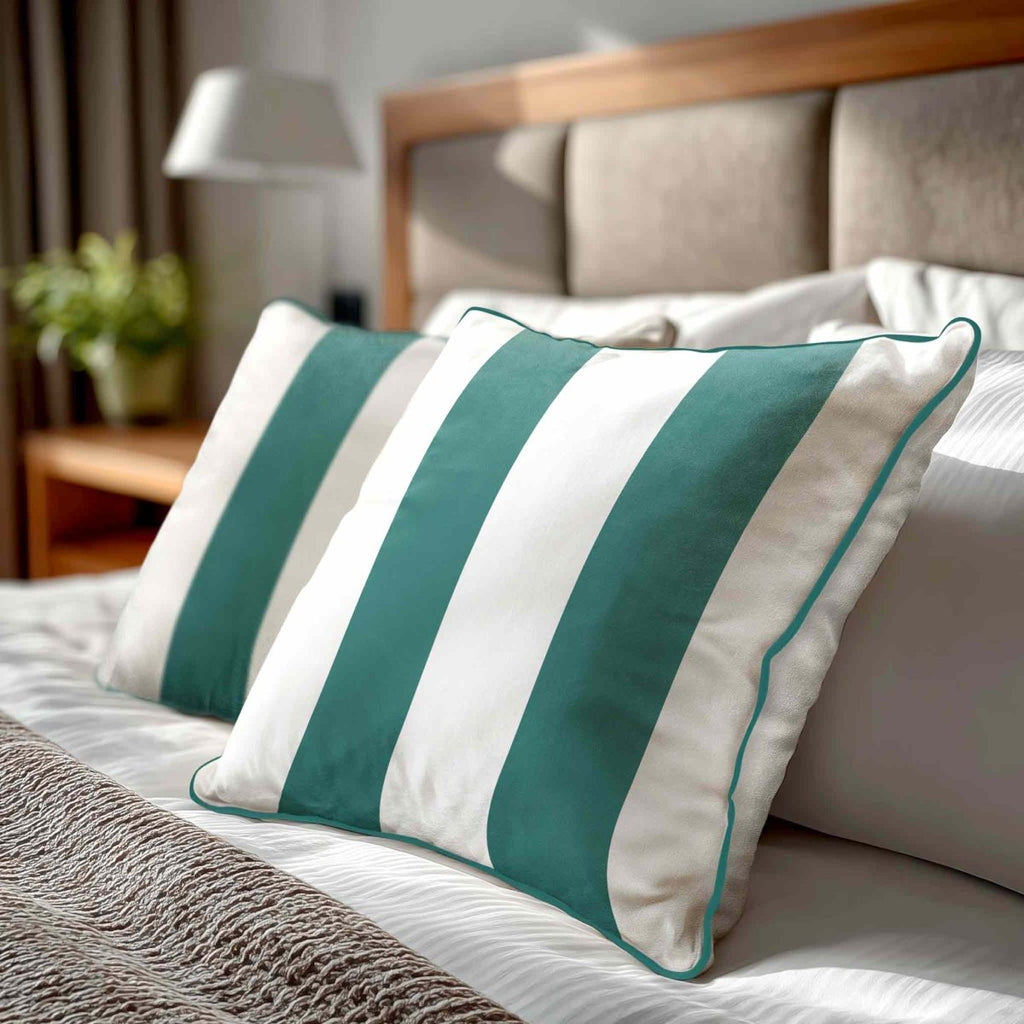2 Stripes | Sustainable Velvet Cushion with Piping - Forest Biome 40 x 40 cm by Izabela Peters