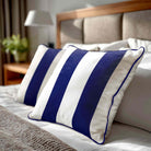 2 Stripes velvet cushion in Midnight, piped