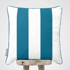 2 Stripes velvet cushion in Prussian Blue, piped