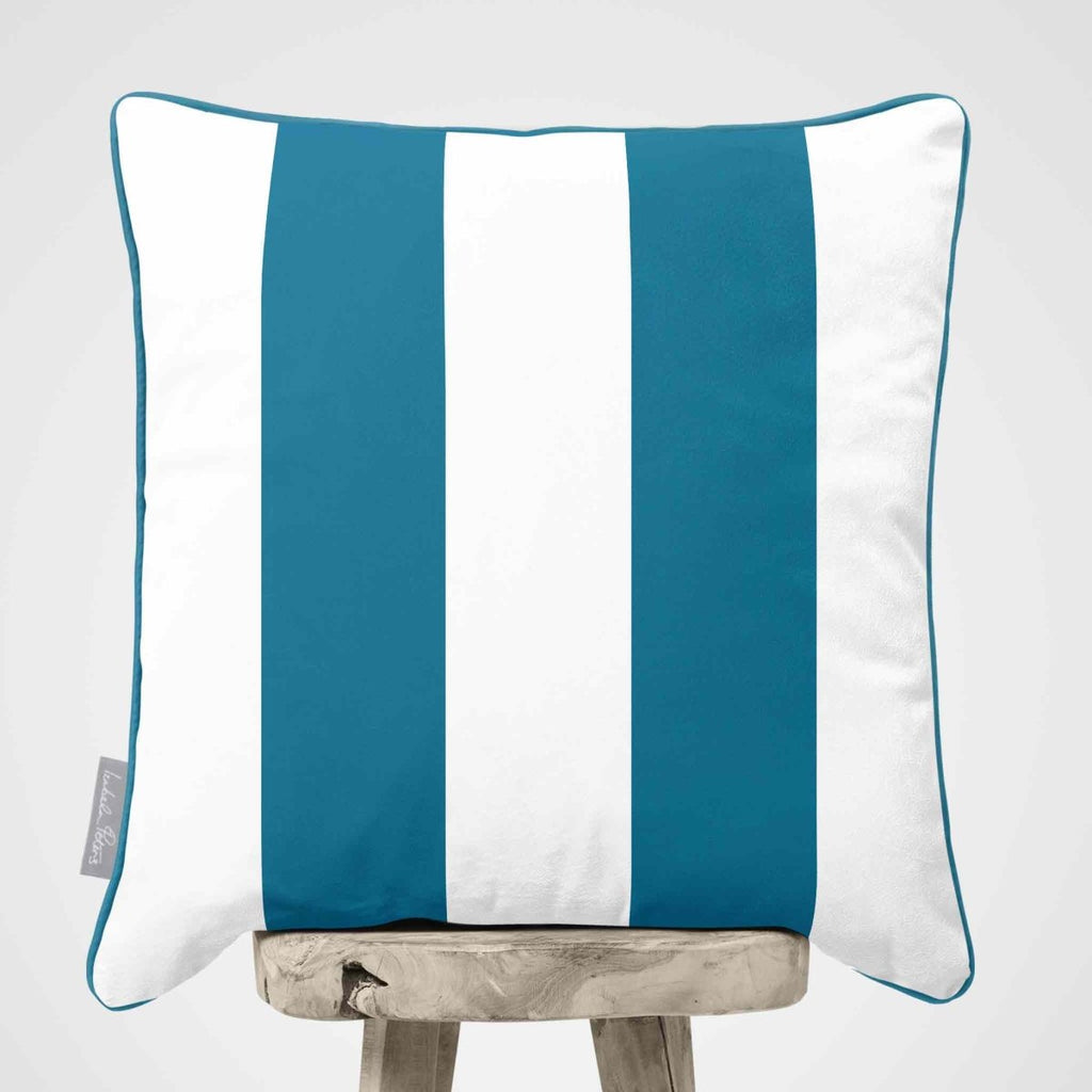 2 Stripes | Sustainable Velvet Cushion with Piping - Prussian Blue 40 x 40 cm by Izabela Peters