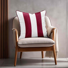 2 Stripes velvet cushion in Raspberry Red, piped