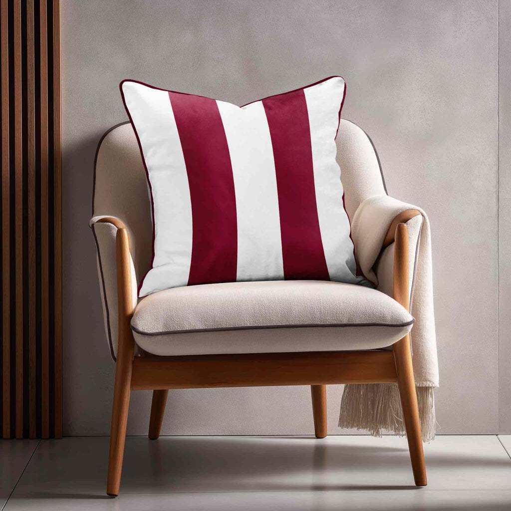 2 Stripes | Sustainable Velvet Cushion with Piping - Raspberry Red 40 x 40 cm by Izabela Peters