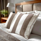 2 Stripes velvet cushion in Dovedale Stone, piped