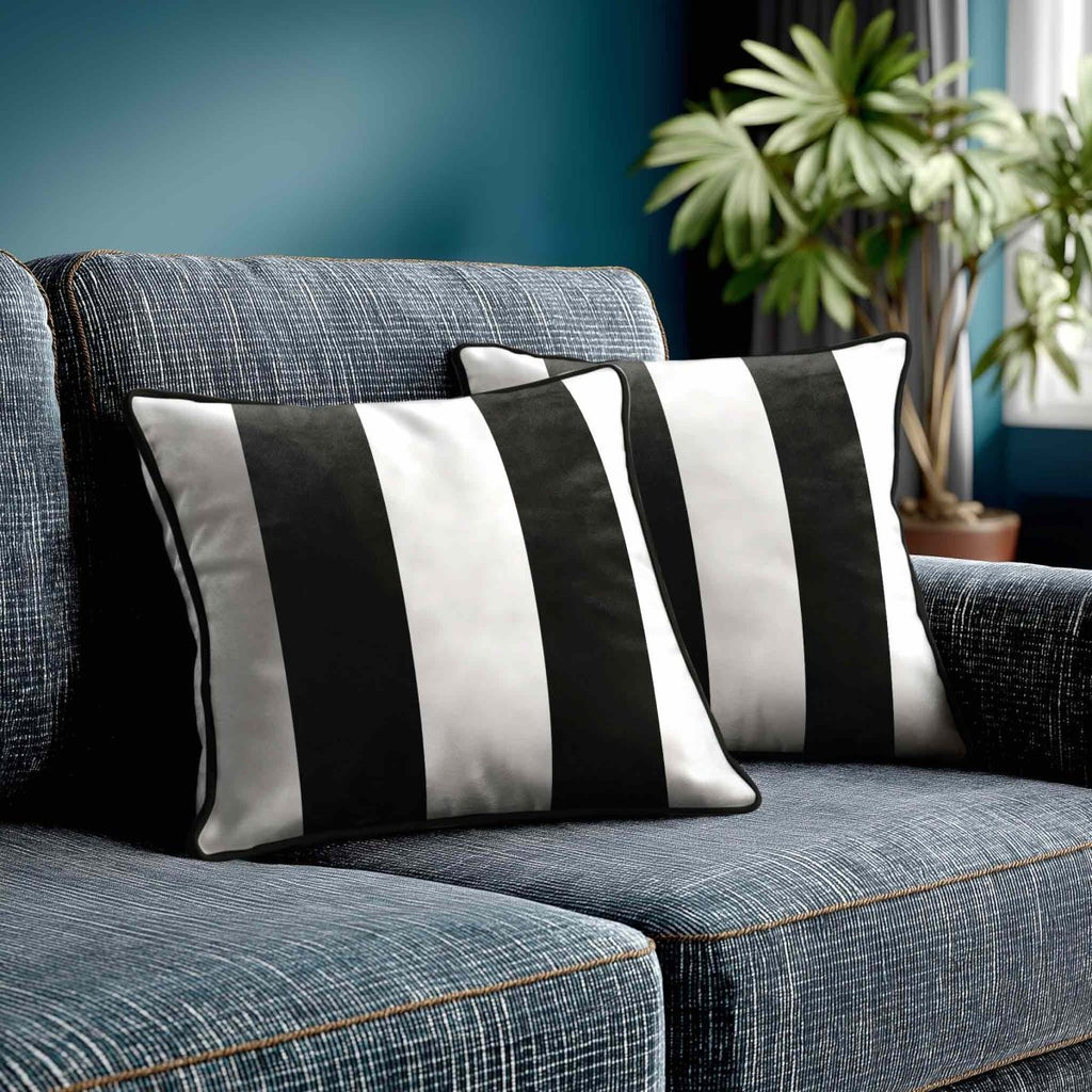 2 Stripes | Sustainable Velvet Cushion with Piping - Charcoal 40 x 40 cm by Izabela Peters