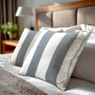 2 Stripes velvet cushion in French Grey, piped