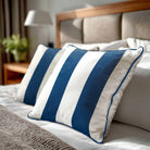 2 Stripes velvet cushion in Estate Blue, piped