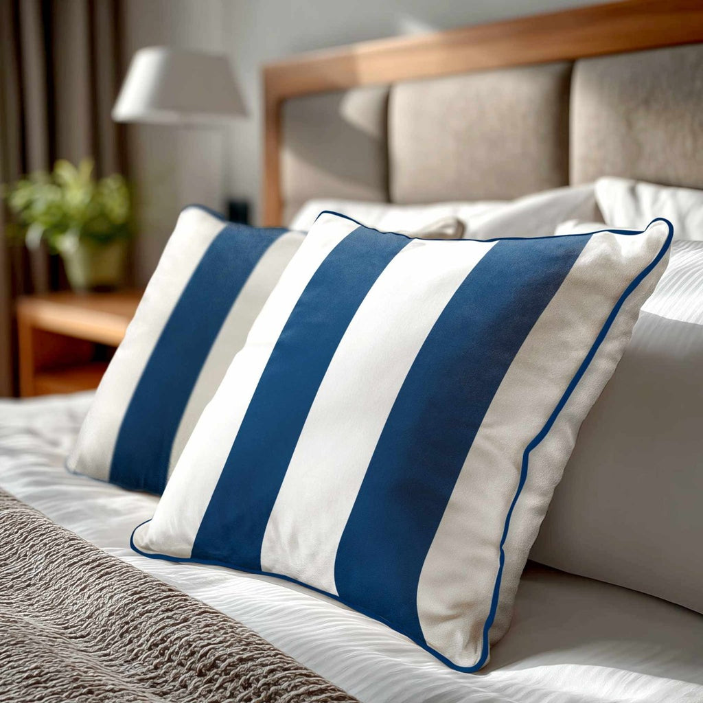 2 Stripes | Sustainable Velvet Cushion with Piping - Estate Blue 40 x 40 cm by Izabela Peters