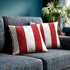 2 Stripes velvet cushion in Crimson Muse, piped
