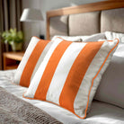 2 Stripes velvet cushion in Burnt Orange, piped