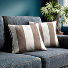 2 Stripes velvet cushion in Dovedale Stone, piped