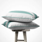 2 Stripes velvet cushion in Blue Surf, piped