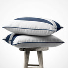 2 Stripes velvet cushion in Petrol Blue, piped