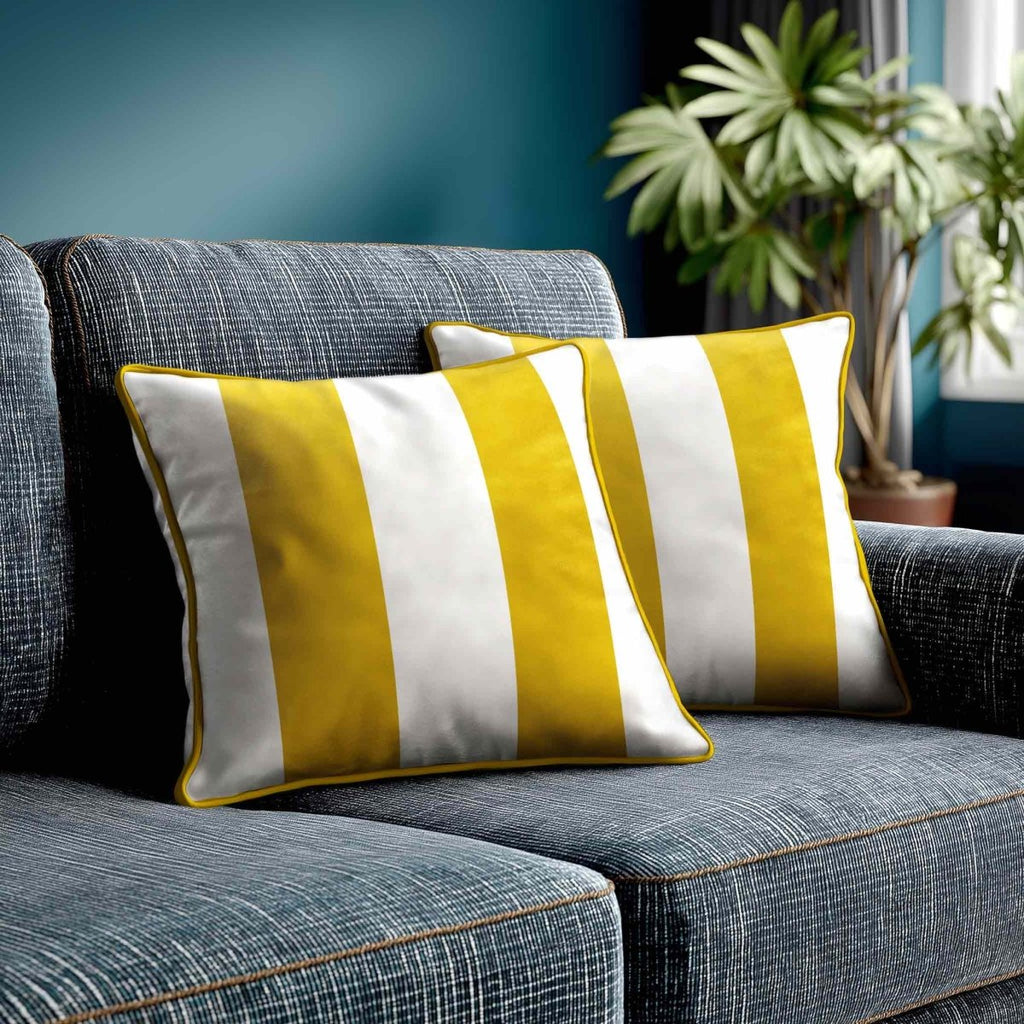 2 Stripes | Sustainable Velvet Cushion with Piping - Mustard Ochre 40 x 40 cm by Izabela Peters