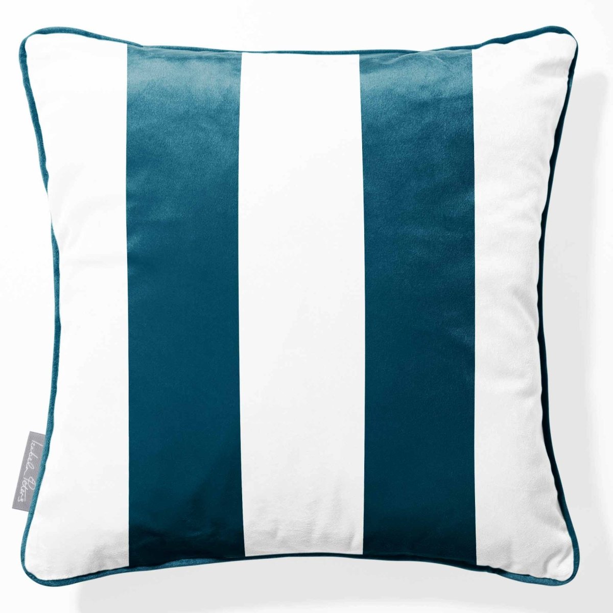2 Stripes | Sustainable Velvet Cushion with Piping - Teal 40 x 40 cm by Izabela Peters