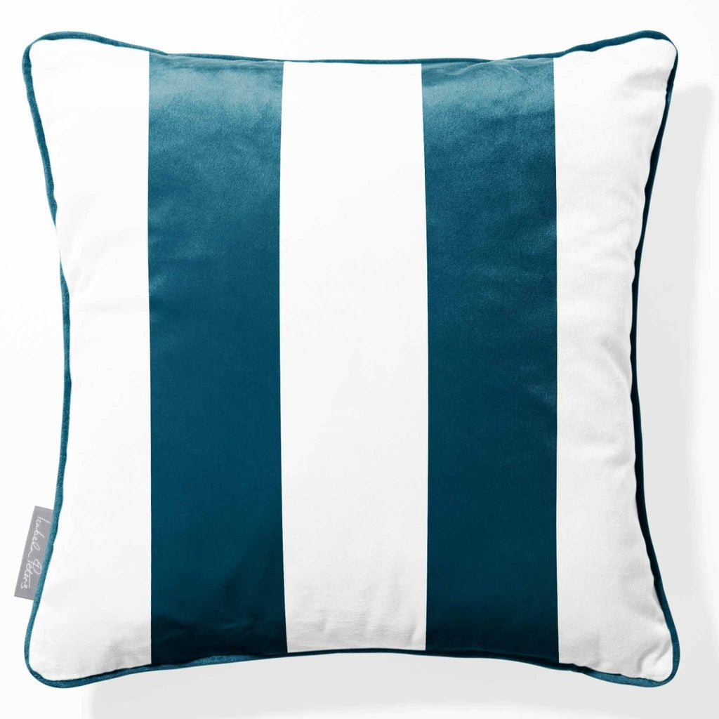 2 Stripes | Sustainable Velvet Cushion with Piping - Teal 40 x 40 cm by Izabela Peters