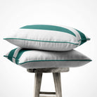2 Stripes velvet cushion in Forest Biome, piped