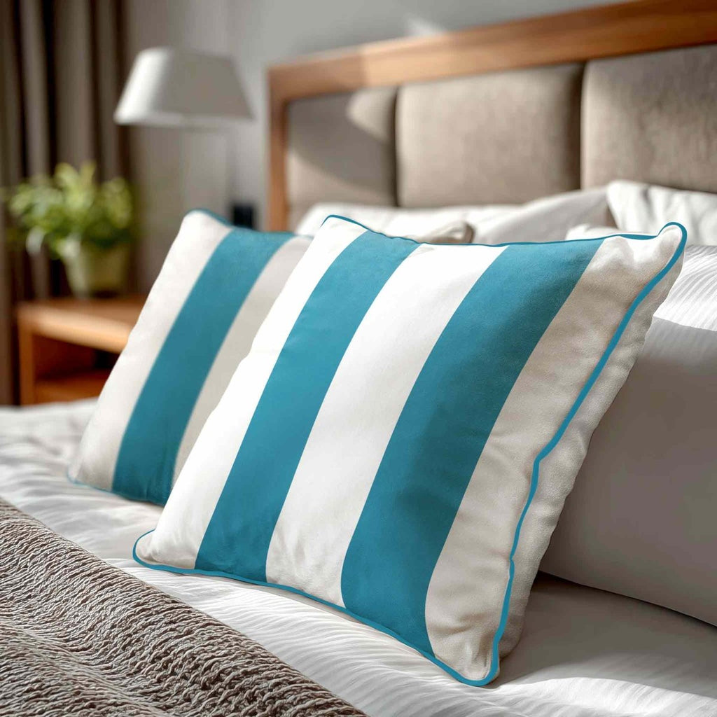 2 Stripes | Sustainable Velvet Cushion with Piping - Prussian Blue 40 x 40 cm by Izabela Peters