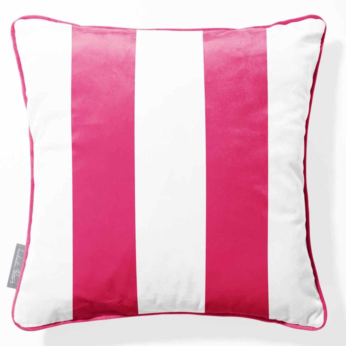 2 Stripes | Sustainable Velvet Cushion with Piping - Hot Pink 40 x 40 cm by Izabela Peters