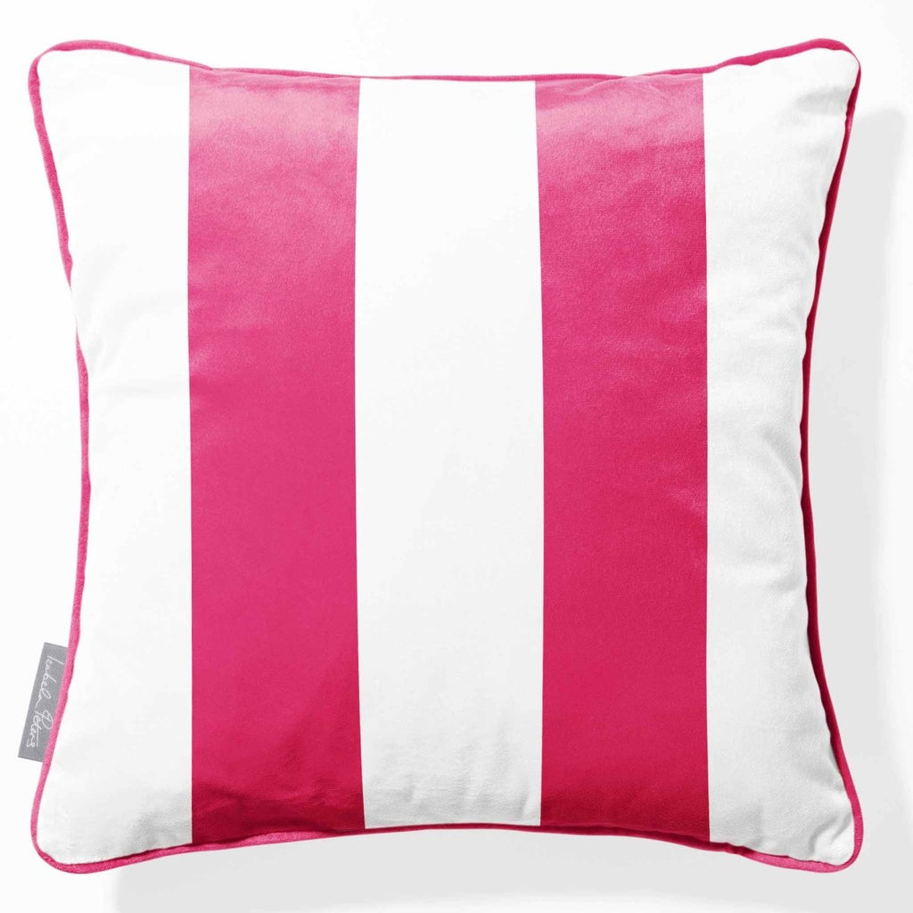2 Stripes | Sustainable Velvet Cushion with Piping - Hot Pink 40 x 40 cm by Izabela Peters