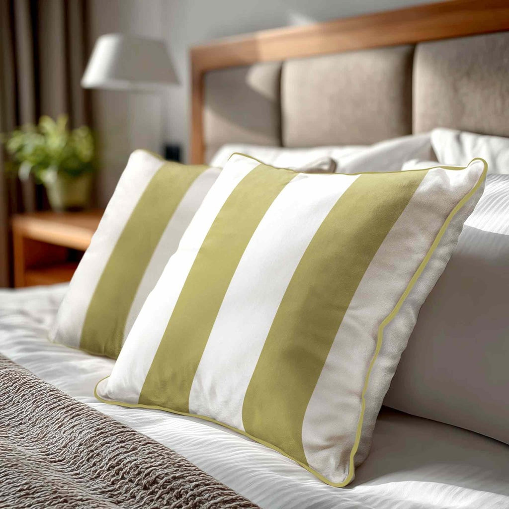 2 Stripes | Sustainable Velvet Cushion with Piping - Golden Lime 40 x 40 cm by Izabela Peters