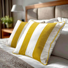 2 Stripes velvet cushion in Mustard Ochre, piped