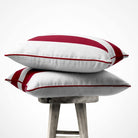 2 Stripes velvet cushion in Raspberry Red, piped
