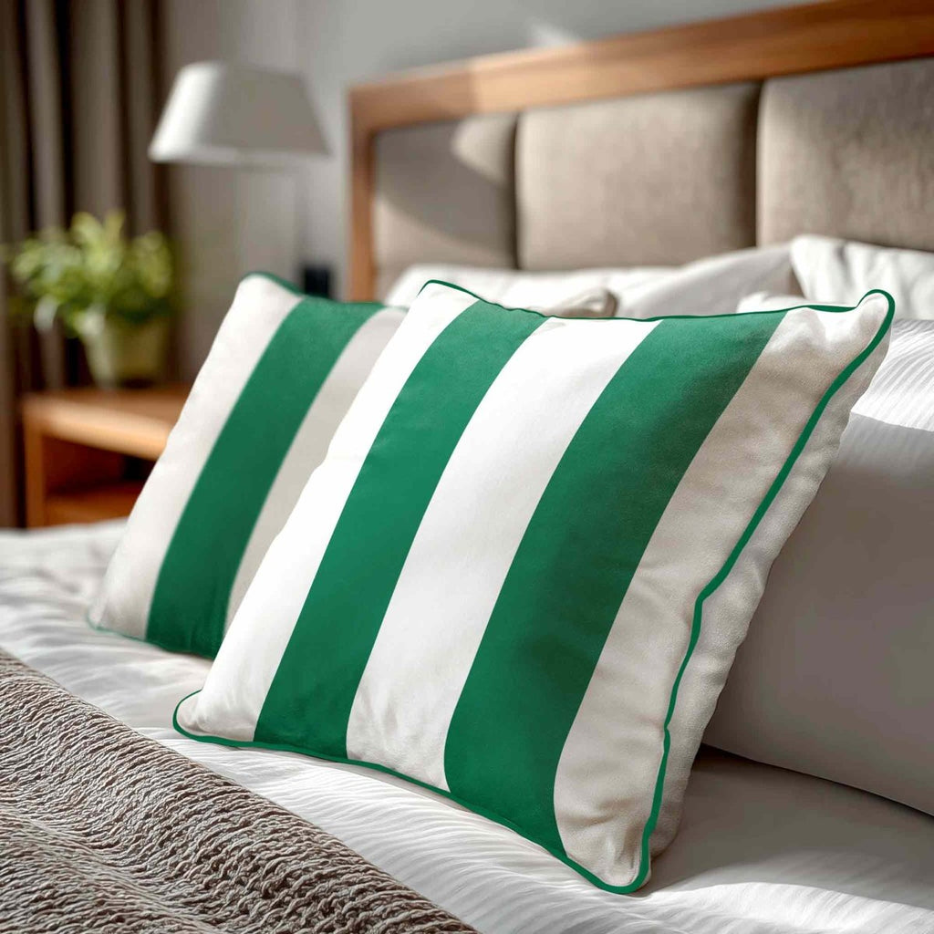 2 Stripes | Sustainable Velvet Cushion with Piping - Emerald Green 40 x 40 cm by Izabela Peters
