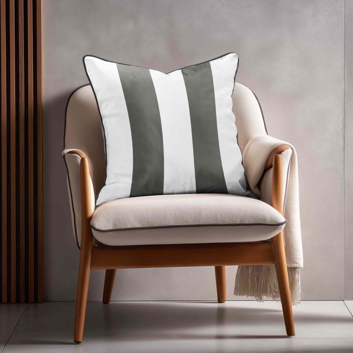 2 Stripes | Sustainable Velvet Cushion with Piping - Beluga 40 x 40 cm by Izabela Peters