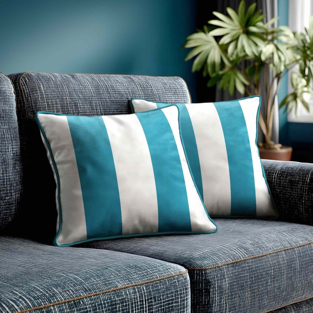 2 Stripes | Sustainable Velvet Cushion with Piping - Prussian Blue 40 x 40 cm by Izabela Peters